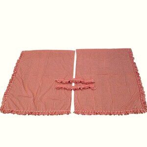 Vintage Red Gingham Café Curtains Ruffled Farmhouse Window Country kitchen decor